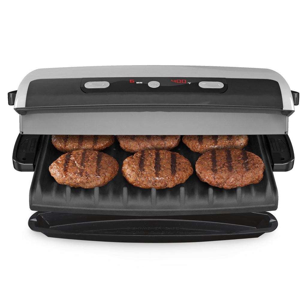 4-Serving Removable Plate Electric Indoor Grill and Panini Press - Gunmetal  Gray with Bronze Plates